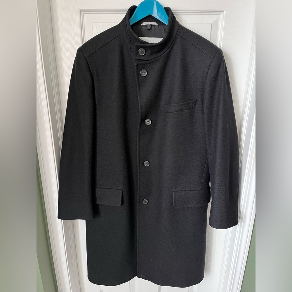 Mens Hugo Boss Premium Wool Pea Coat Top Coat Size 44R The Sintrax Black - Picture 2 of 15